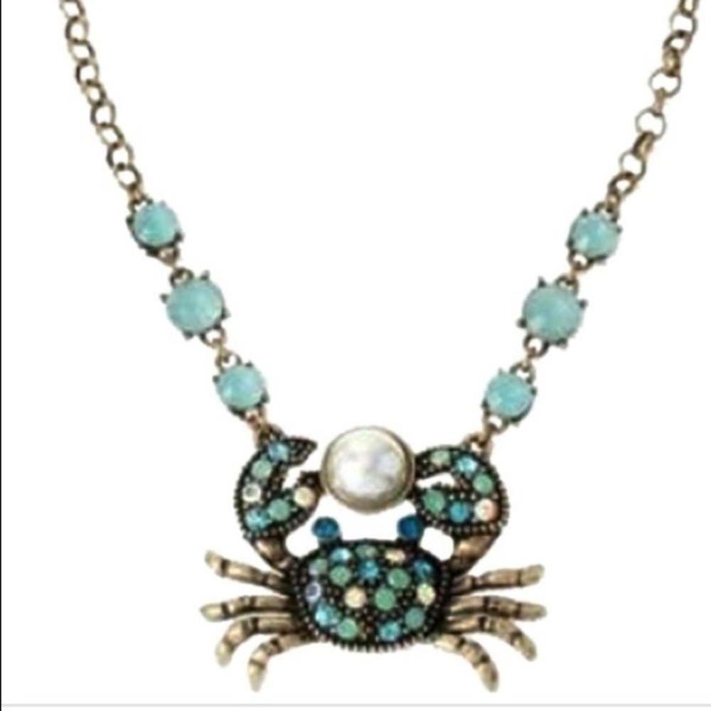 🌺Betsey Johnson Aqua Blue Green Crab Necklace.